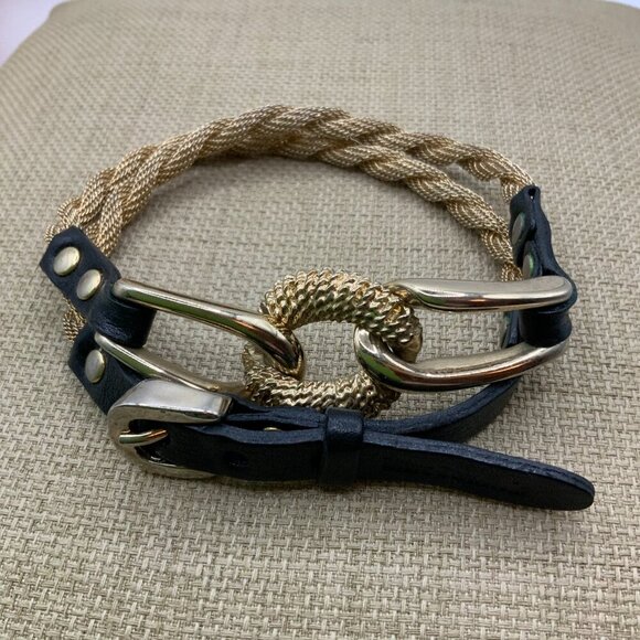 Marc Bernstein Leather Gold Tone Braided Mesh Wrap Necklace Bracelet - Picture 2 of 7